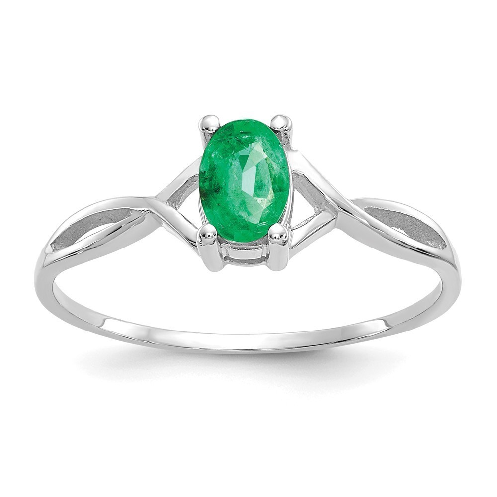 Million Charms 14k White Gold Green Emerald Birthstone Ring, Size 7